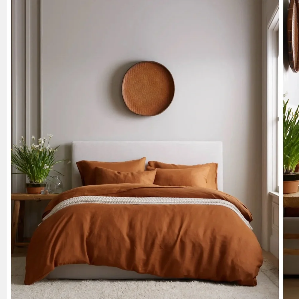 Quince European Linen Duvet Cover Set - Rust Orange